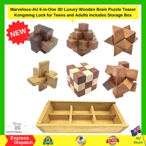 Wooden Puzzle Brain Teaser Puzzles 6in1 Game Educational Adults Children Box - Picture 1 of 7