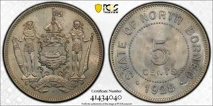 British North Borneo 5 cents 1928 H GEM uncirculated PCGS MS64+ - Picture 1 of 3