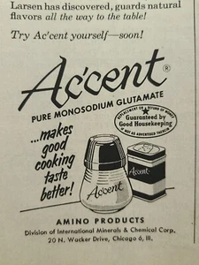 Anuncio impreso vintage Ac'cent puro glutamato monosódico chefs amas de casa sabor 1952 - Imagen 1 de 5