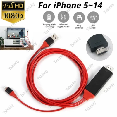 HDMI Mirroring Cable Phone to HDTV Adapter For iPhone 14/13/12/11/XS/Max/X 6 7 8 - Image 1 of 4