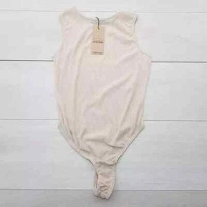 BOOHOO Casual Leotard Bodysuit Size 10 Beige Nude Striped Stretch Sleeveless - Picture 1 of 8