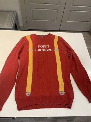 🔥NEW Volcom Drip Red Suspenders Light Up Ugly Christmas Sweater Mens's Size M - Image 1 of 4