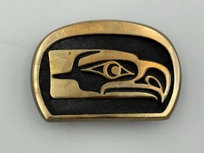 Kwakiuti Seahawk Solid Bronze Belt Buckle by Rainbow Metals - Image 1 of 2