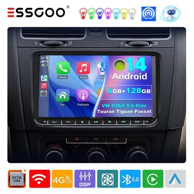 9" Android 14 Carplay 4G Autoradio GPS NAV 6+128G Für Golf 5 6 Touran Caddy Polo - Bild 1 von 4
