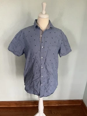 Free Planet Men's M Shirt Blue Collared Short Sleeve Button Down Palm Hula Girls - Image 1 of 4