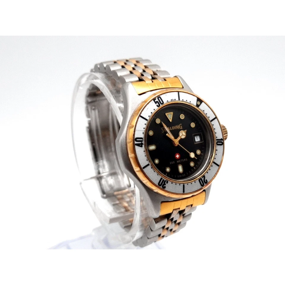 Reloj Spalding Mujer Nuevo Batería Dos Tonos 26mm Fecha Dial Estilo Buzo Foto 1 de 4