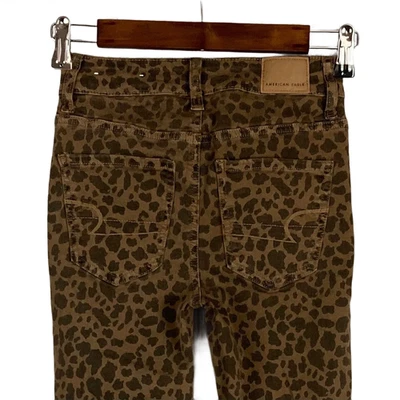 American Eagle womens animal print super high rise jegging size 00 stretch brown - Image 1 of 4