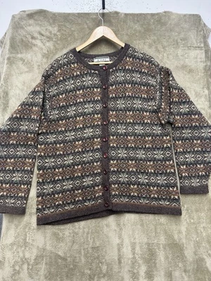 Crystal-Kobe Shetland 羊毛毛衣女式 1X 棕色 Fair Isle Cardigan 波西米亚 — 第 1/4 张图片