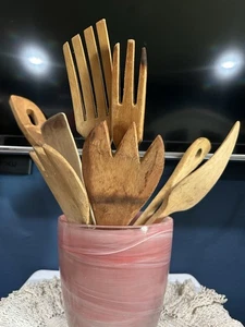 JUEGO DE 9 CUCHARAS, TENEDORES Y ESPÁTULAS DE MADERA VINTAGE UTENSILIOS DE COCINA - Imagen 1 de 5