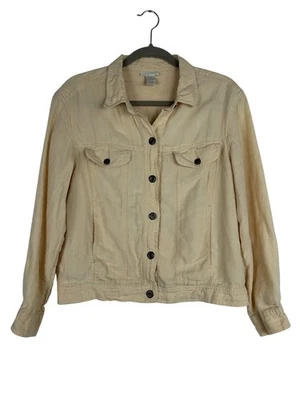 J.Jill 100% Linen Trucker Jacket Women's Size Medium Yellow/Tan Button Up - Image 1 of 4