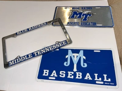 Lot 3 Middle Tennessee MTSU RAIDERS License Plate Frame Baseball Blue Mint - Image 1 of 4
