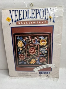 Bernat 1989 Needlepoint Basketweave Pillow Kit Black Secret Garden 14" x 14" - Picture 1 of 7