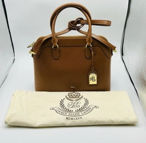 Ralph Lauren Tan Brown Saffiano Leather Nora Satchel Purse New Without Tags - Picture 1 of 11