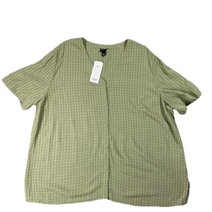 NWT Eileen Fisher Short Sleeve Rayon V-neck Button Up Celery Green Women’s 3X - Picture 1 of 9