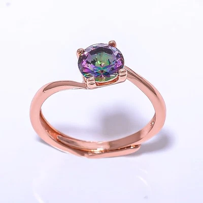 Mystic Topaz Silver Plated Jewelry Rose Gold Plated Ring Adjst R7377-12_3 - Image 1 of 4