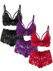 Plus Size Sexy Lace Lingerie Set Bra & Panty with Bow(214) - Picture 1 of 11