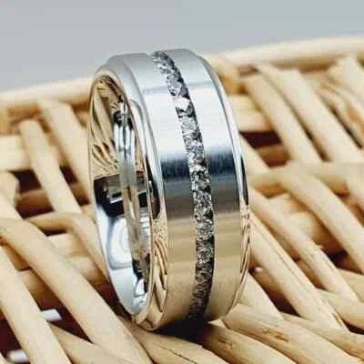 Titanium Engagement Rings Unisex Ring Silver Titanium Promise Ring CZ Inlay Ring - Image 1 of 4