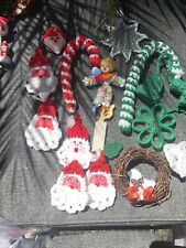 Vintage Lot Of 15 Christmas Ornaments Handmade Cross Stitch, Stuffed, Etc.