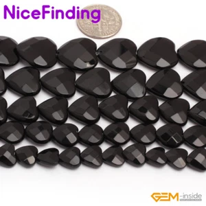 Natural Gemstone Faceted Heart Black Agate Onyx Loose Beads Jewelry Making 15" - Picture 1 of 14