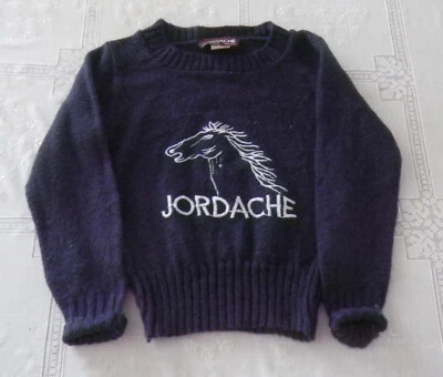 Suéter Pullover Vintage JORDACHE AÑOS 80 HECHO EN EE. UU. Para Niños Azul Marino BLANCO CABALLO Foto 1 de 4