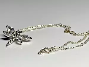 Vintage Pendant Sterling Silver 925 Necklace Jewellery Dragonfly Crystal - Picture 1 of 12