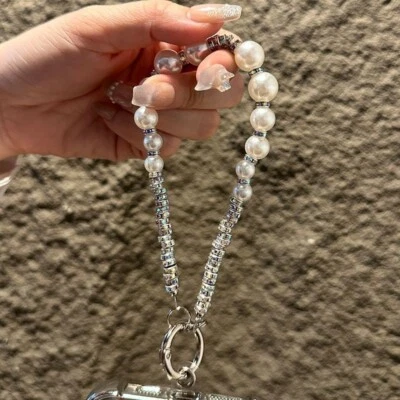 Women's Crystal Beaded Glitter Wrist Strap Mobile Phone Lanyard Charm Anti-lost  - Image 1 of 4