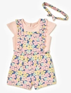 New Baby Girls 3pc Peach Floral Outfit Size 0-3mos - Picture 1 of 2