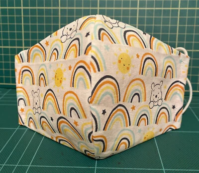 Máscara facial Winnie The Pooh adulto blanco naranja tela arco iris hecha a mano lavable 78 Foto 1 de 4