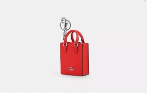 COACH NORTH/SOUTH MINI TOTE BAG CHARM REFINED PEBBLE LEATHER RED - Picture 1 of 7