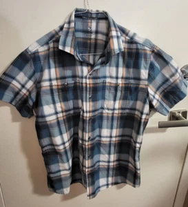Kuhl Short Sleeve Shirt For Men Button Blue Orange Plaid Size XL (Used) - Picture 1 of 6