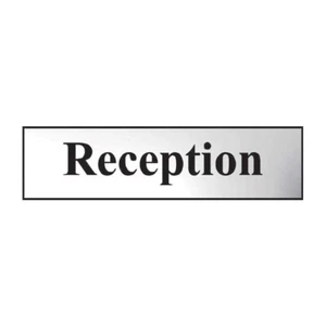 Reception Sign Self-Adhesive PVC Chrome Effect Black lettering 200mm x 50mm - Picture 1 of 2