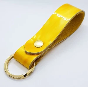 Leather Key ring shiny yellow patent leather keyring / key fob yellow leather - Picture 1 of 3