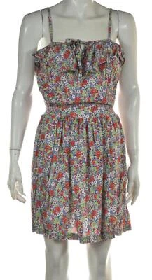 Coopertive 女式连衣裙 M 码蓝色红色花卉修身喇叭短意大利面肩带 — 第 1/4 张图片