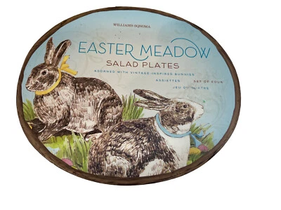 NUEVO EN CAJA JUEGO de 4 platos de ensalada ovalados Williams Sonoma Pascua Prado Conejo RARO Foto 1 de 4
