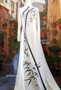 Ao Dai L a M a Ti t Cành Tre, Kèm Qu n Tr ng/ ho c Đen (L, XL, 2 XL) - Bild 1 von 11