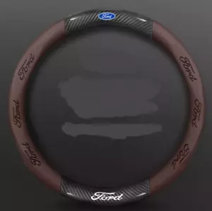 15" PU Leather+Carbon fiber Steering Wheel Cover For Ford Taurus Tourneo Transit - Picture 1 of 11