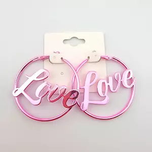 Pink Love Hoop Earrings - Picture 1 of 4