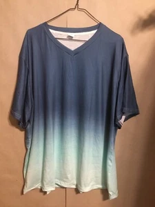 Set Of (2) Size 4X Bark Blue & Ombré Blue V-Necks Short Sleeve Shirts New - Picture 1 of 4