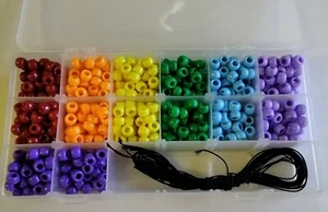 350pcs Beads Kit, Rainbow Colours Pony Beads, 1x18 Compartment Case, 5M Elastic - Picture 1 of 1