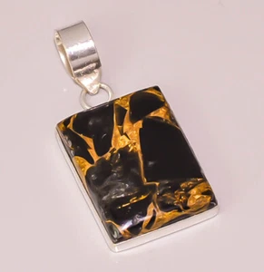 Natural Black Copper Turquoise Woman Jewelry 925 STERLING SILVER PLATED PENDANT - Picture 1 of 1
