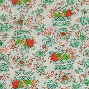 Vintage Stoff 50er 60er Blumen & Obstkorb leicht dünn 44" x 38" MCM - Bild 1 von 7