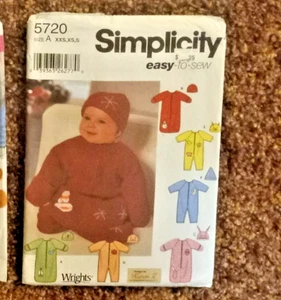 Simplicity 5720 Sz XXS-S Baby Uncut Sewing Pattern- Bunting Romper & Hats Unisex - Picture 1 of 2