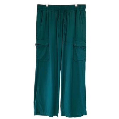 Torrid Size 0R Teal Wide Leg Pants Full Length Drawstring Waist Utility Pockets - Image 1 of 4