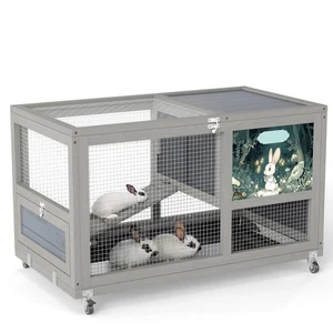 36'' Wood Rabbit Hutch Small Bunny Cage W/ Removable Tray&Roof In/Outdoor - Picture 1 of 14
