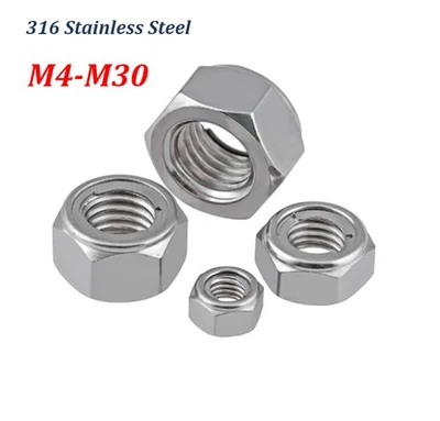 M4 M5 M6 M8 M0 M12 M14 M16 M18-M30 316 Edelstahl Metall selbstsichernde Mutter - Bild 1 von 4