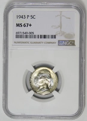 1943-P Jefferson Nickel HIGH GRADE! NGC MS-67+ - Image 1 of 2