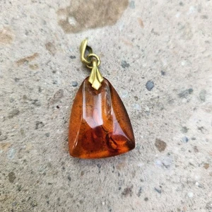 Vintage 1 Inch Amber Pendant Triangle Brass Findings  - Picture 1 of 4