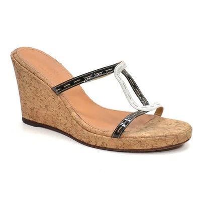 Женские пробковые сандалии на танкетке Cole Haan 9,5 B черно-белые лакированные туфли без каблуков - Изображение 1 из 4