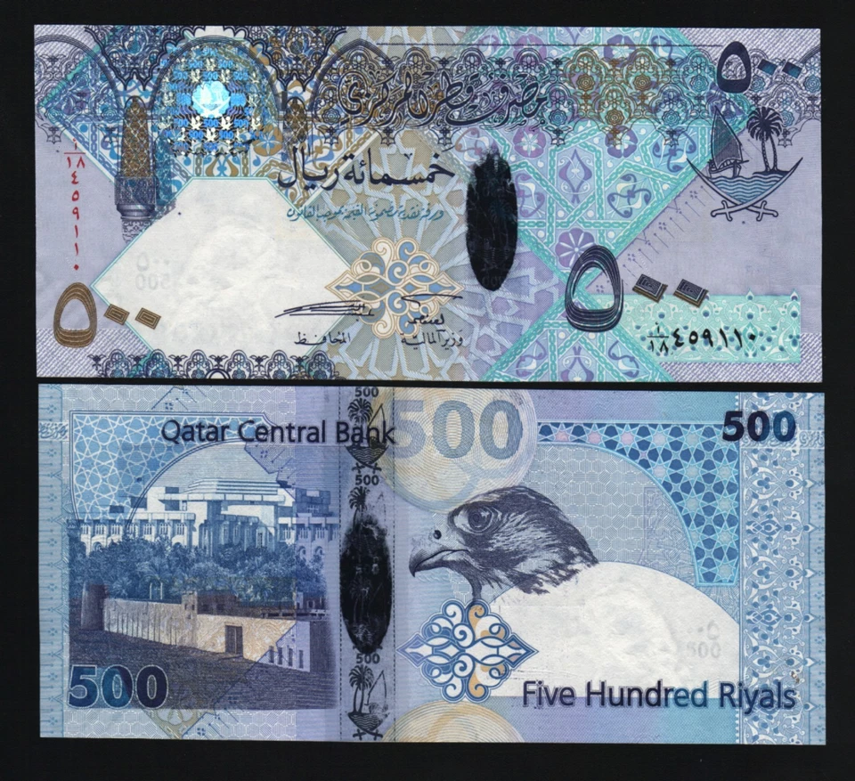 QATAR 500 RIYALS P27 2007 2008 POLYMER BOAT FALCON UNC HYBRID GCC GULF ARAB NOTE - Image 1 of 1