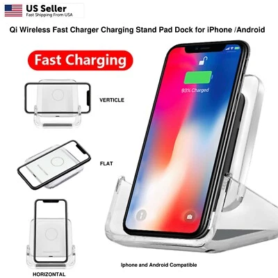 2in1 Qi Wireless Fast Charger Charging Stand Dock Pad for iPhone Samsung Android - Image 1 of 4
